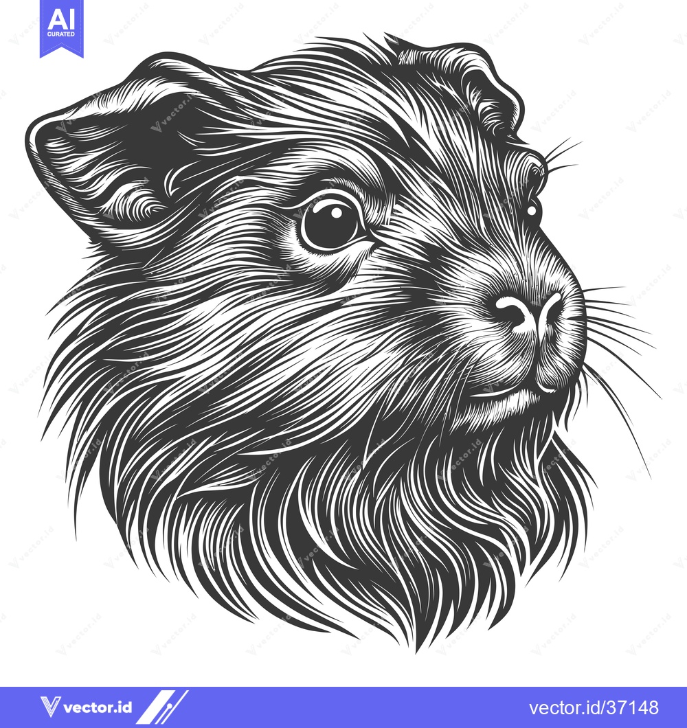 Premium Vector dari Detailed Black and White Illustration of a Guinea Pig's Head