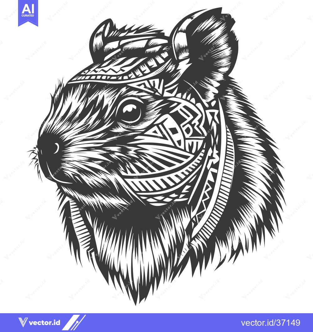 Premium Vector dari Detailed Black and White Illustration of a Guinea Pig with Geometric P