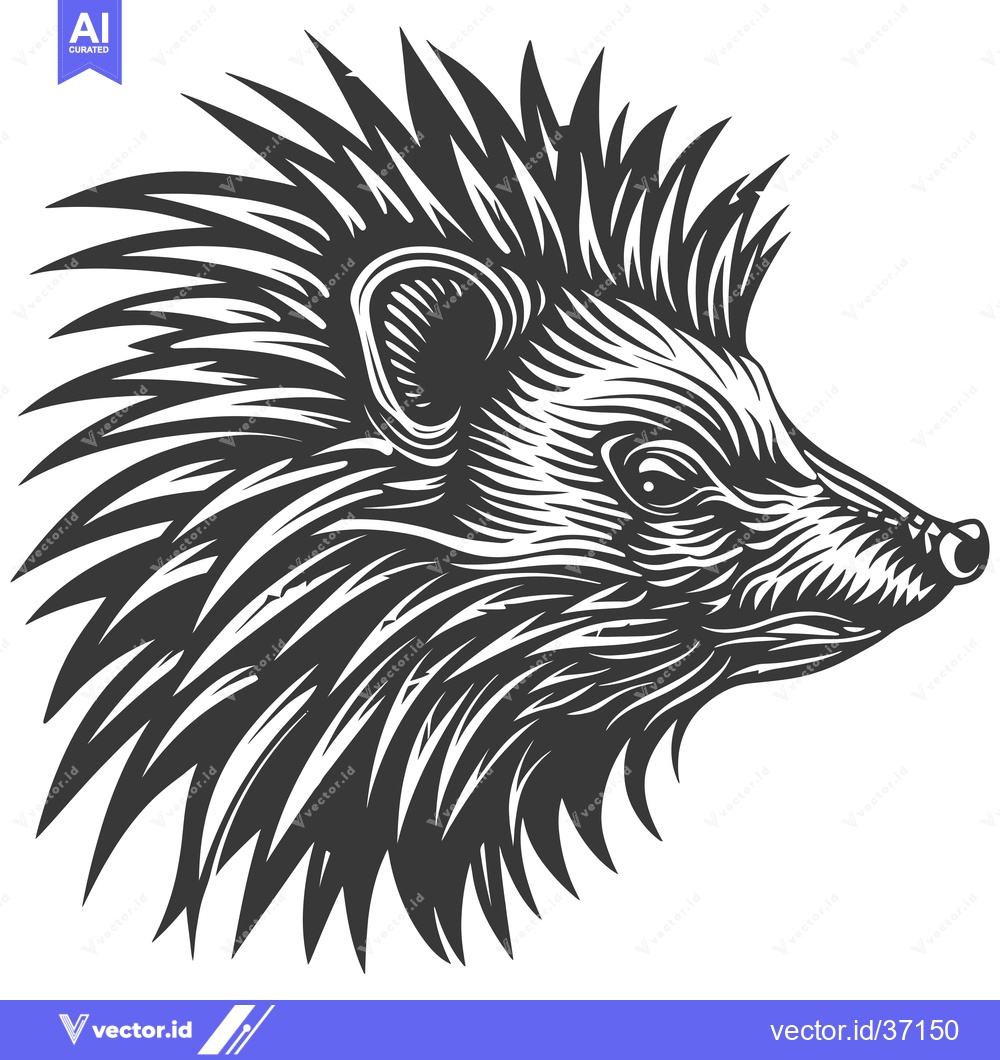 Premium Vector dari Detailed Black and White Illustration of a Hedgehog's Head