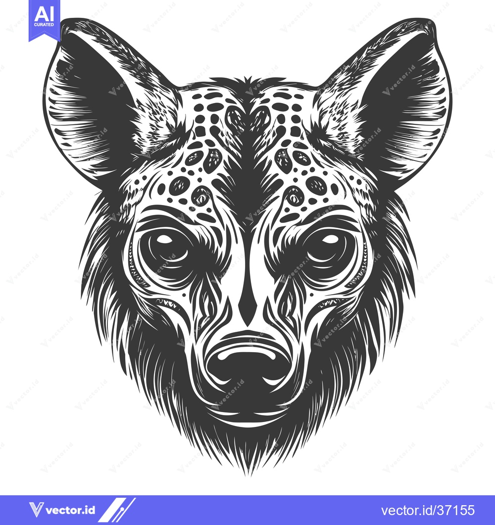 Premium Vector dari Detailed Black and White Illustration of a Hyena Head