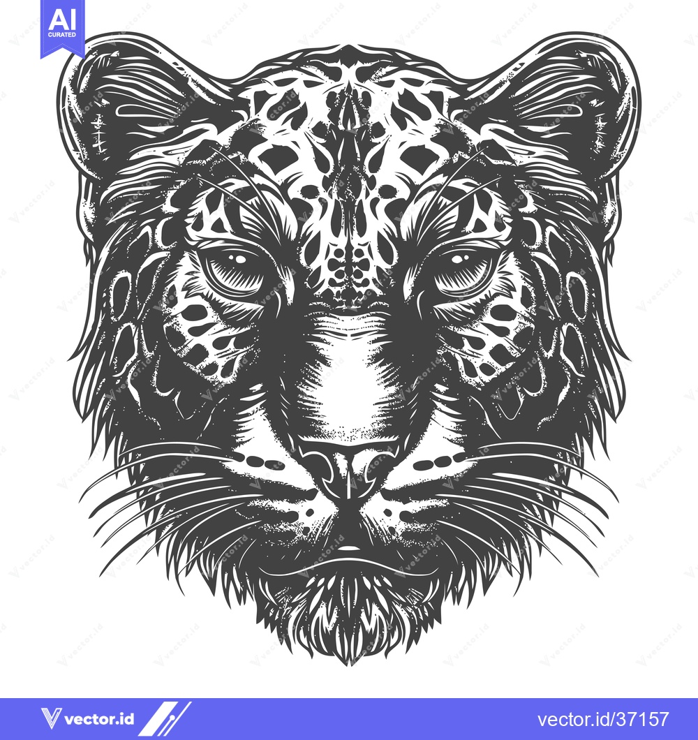 Premium Vector of Detailed Black and White Illustration of a Leopard's Head