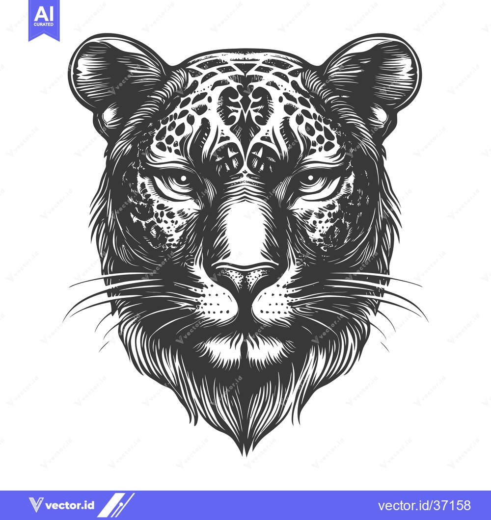 Premium Vector of Detailed Black and White Illustration of a Leopard's Head