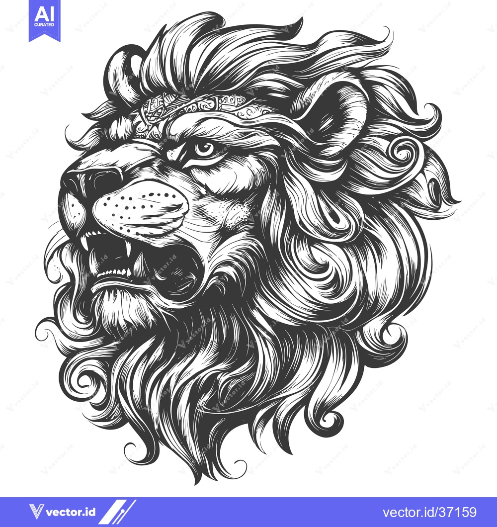Premium Vector dari Detailed Black and White Illustration of a Lion's Head