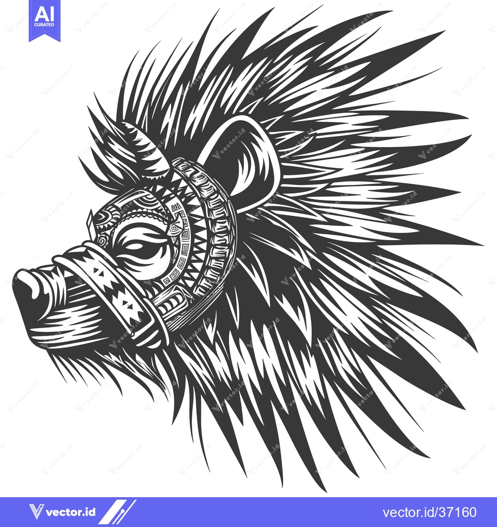 Premium Vector dari Detailed Black and White Illustration of a Lion's Head with Tribal Pat
