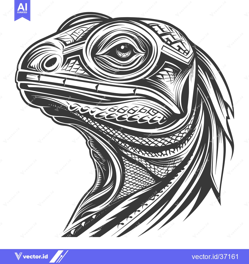 Premium Vector dari Detailed Black and White Illustration of a Lizard's Head