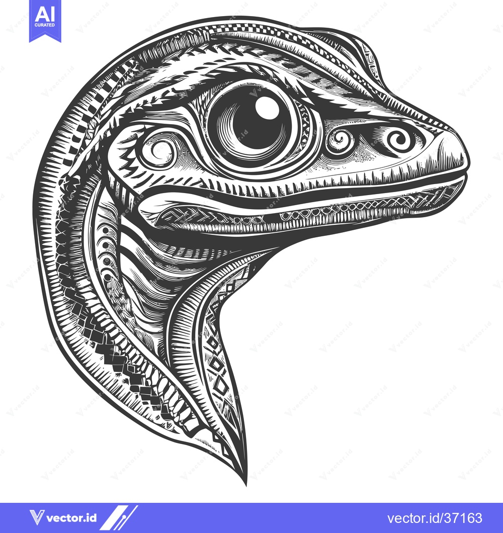 Premium Vector dari Detailed Black and White Illustration of a Lizard's Head with Intricat