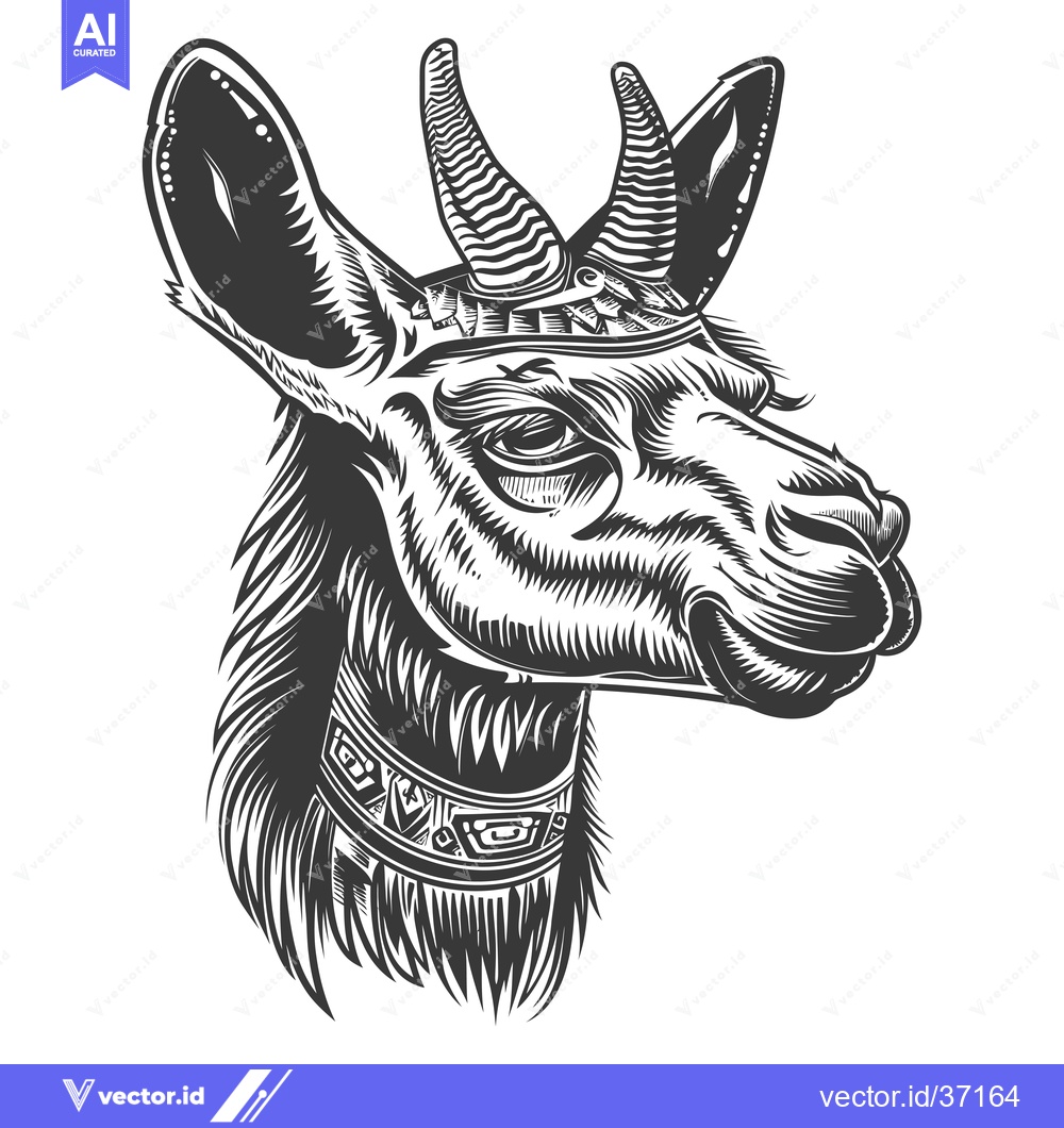 Premium Vector dari Detailed Black and White Illustration of a Llama's Head