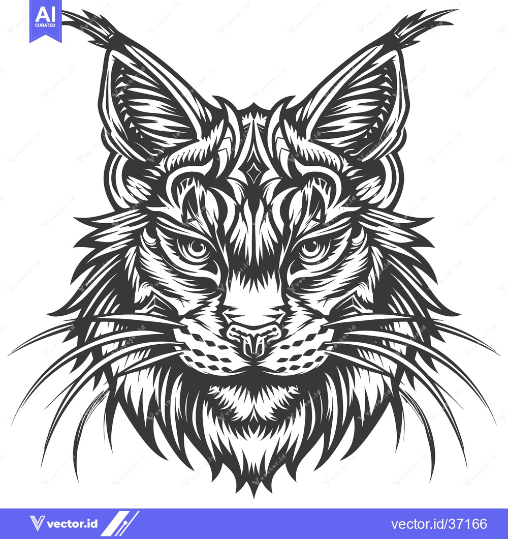Premium Vector dari Detailed Black and White Illustration of a Lynx's Head