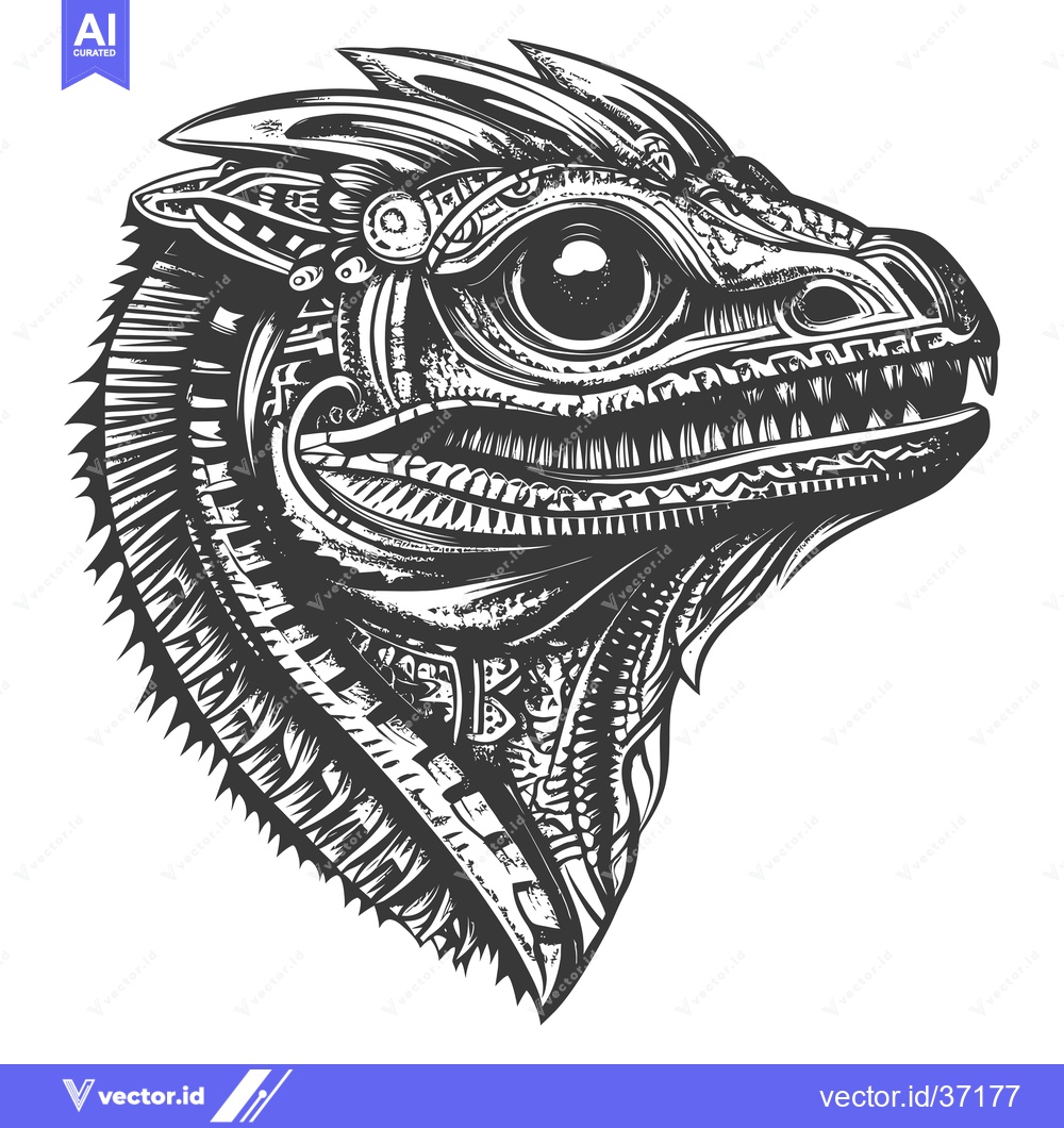 Premium Vector of Detailed Black and White Illustration of a Mechanical Dragon Head