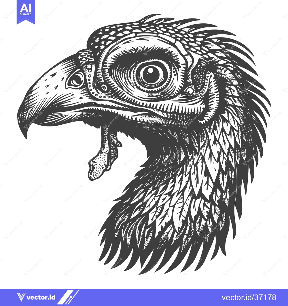 Premium Vector dari Detailed Black and White Illustration of a Mechanical Eagle Head