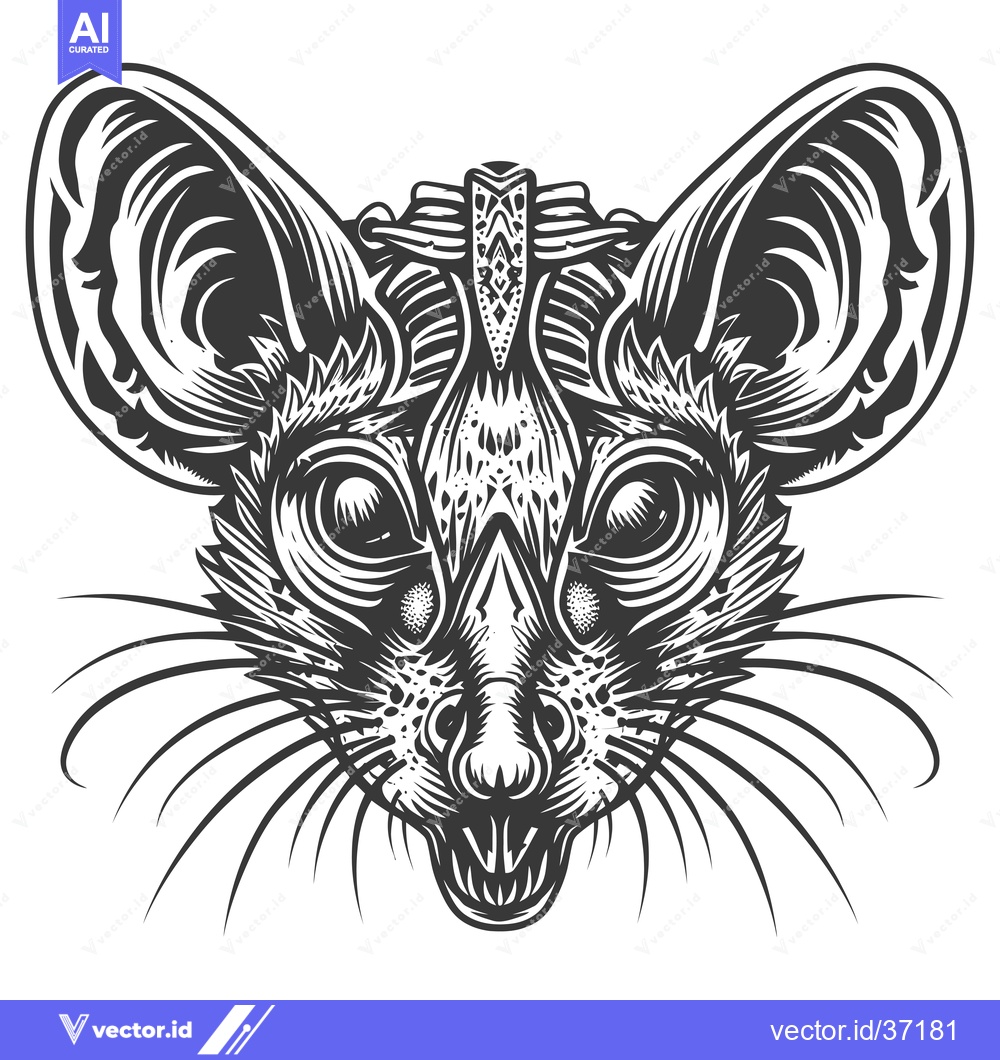 Premium Vector dari Detailed Black and White Illustration of a Mouse Head with Large Ears