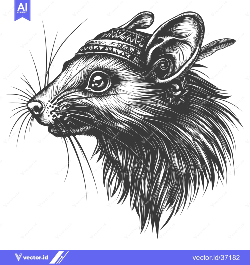Premium Vector of Detailed Black and White Illustration of a Mouse Wearing a Headband