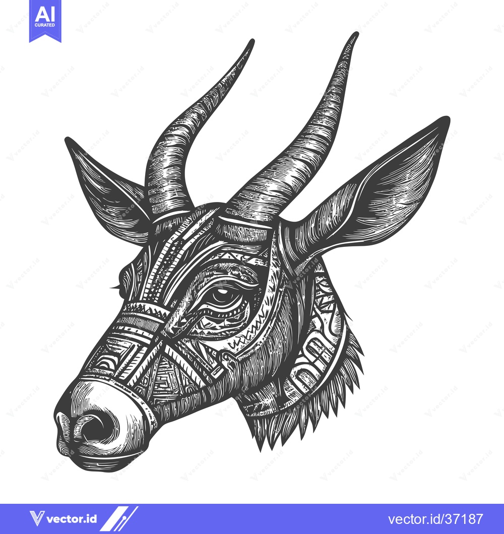 Premium Vector of Detailed Black and White Illustration of an Antelope Head with Geometr
