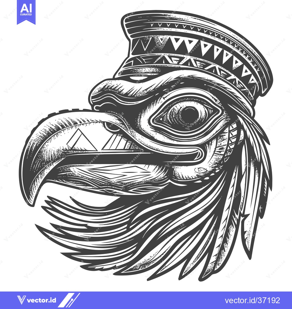 Premium Vector dari Detailed black and white illustration of an eagle head with a feathere