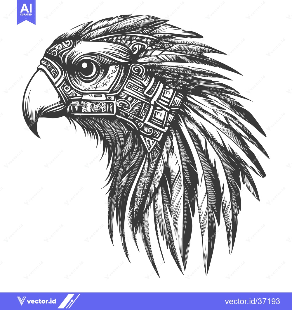 Premium Vector dari Detailed Black and White Illustration of an Eagle's Head with Aztec-In