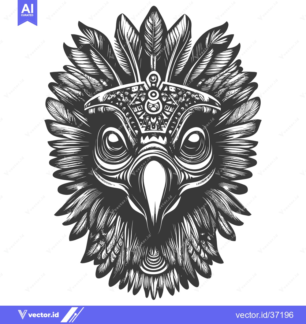 Premium Vector of Detailed Black and White Illustration of an Eagle's Head with Feathers