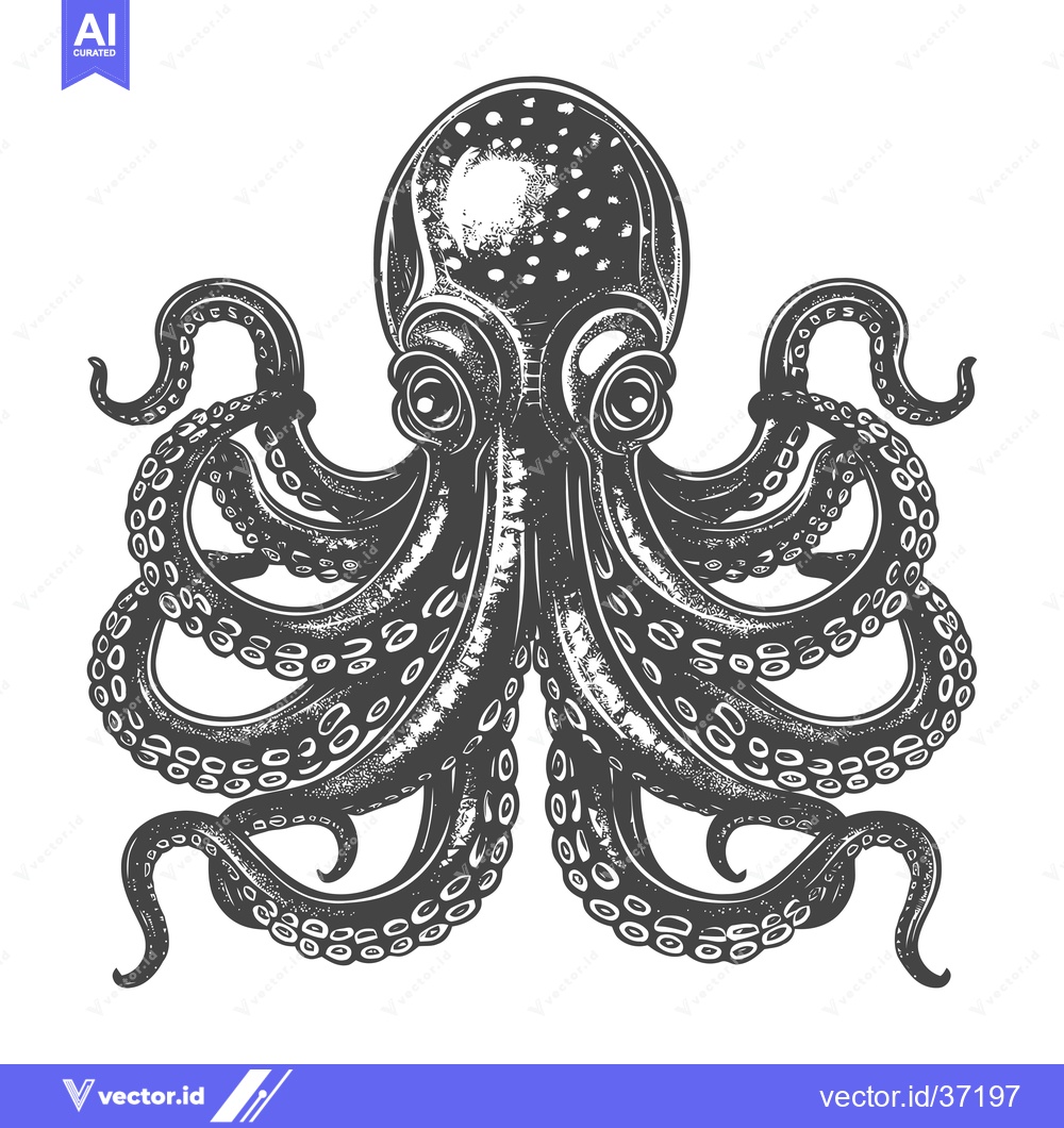 Premium Vector dari Detailed Black and White Illustration of an Octopus