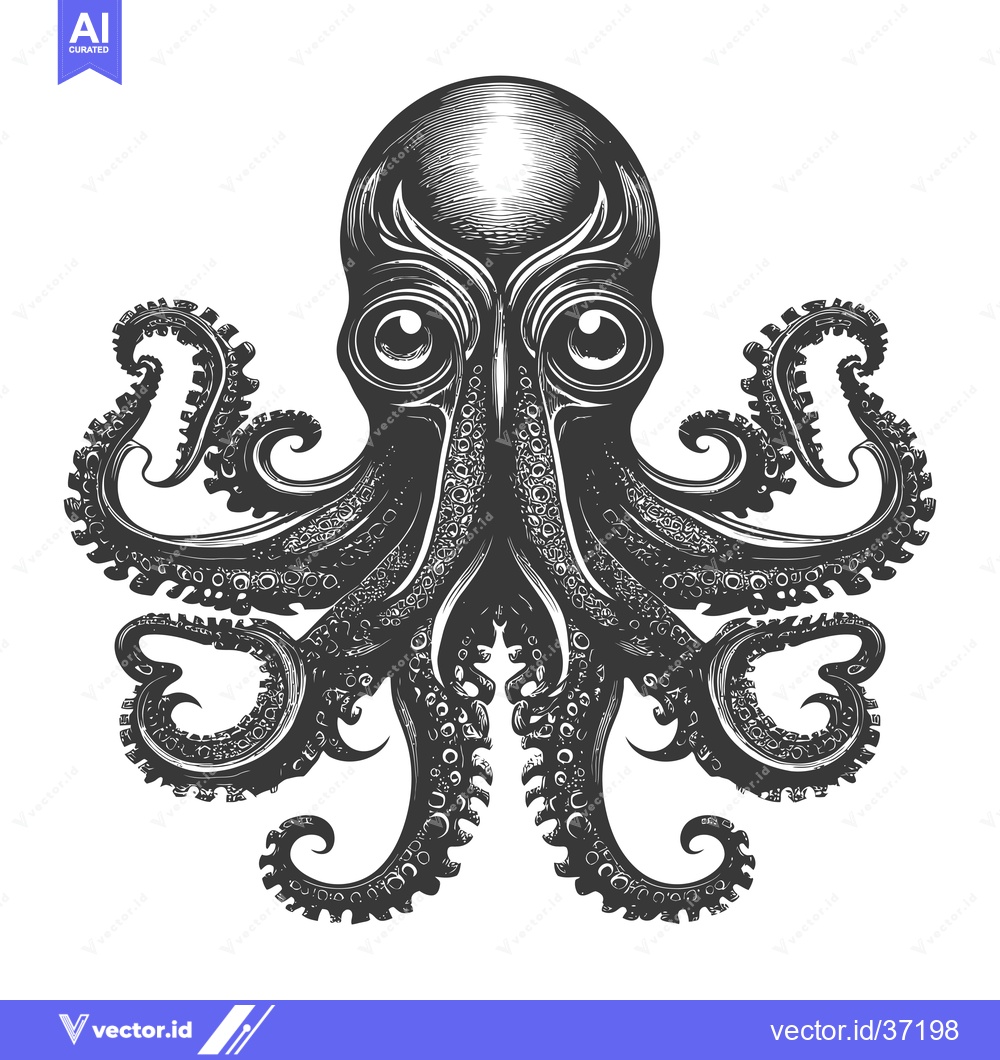 Premium Vector dari Detailed Black and White Illustration of an Octopus