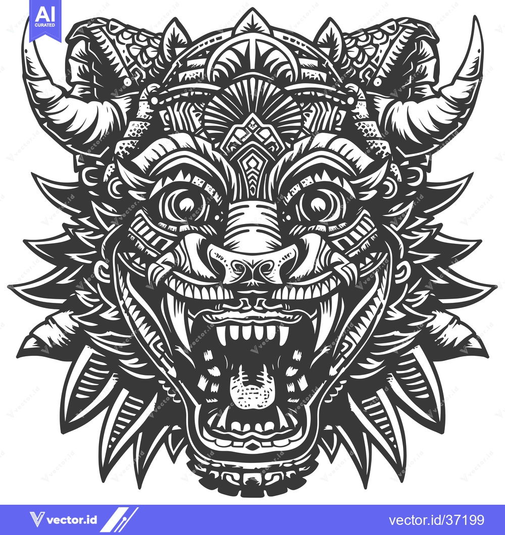 Premium Vector dari Detailed Black and White Illustration of an Ornate Animal Head