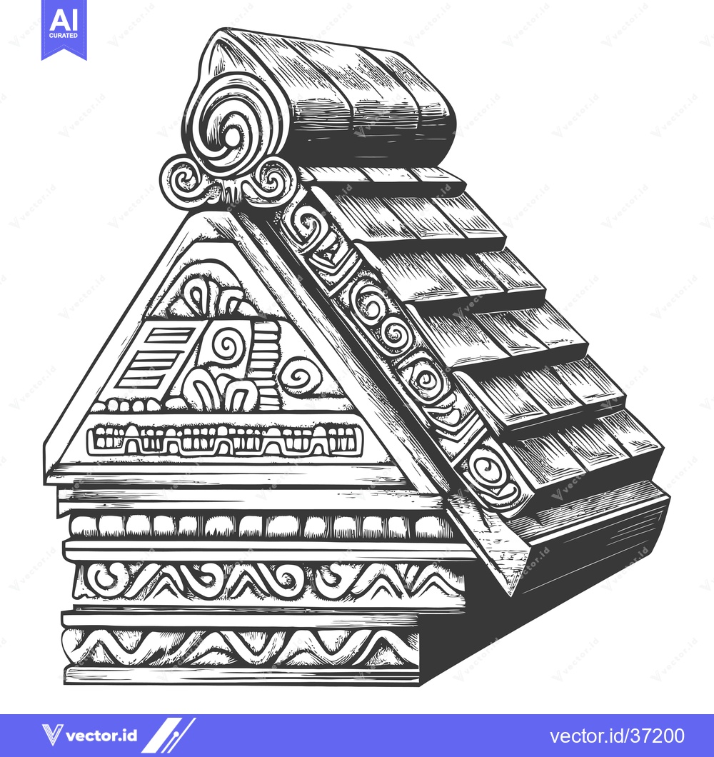Premium Vector dari Detailed Black and White Illustration of an Ornate Roof and Base of a