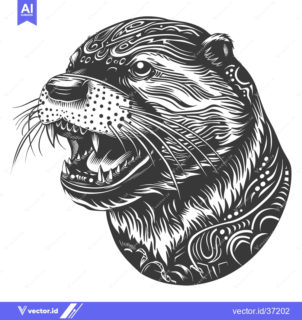 Premium Vector of Detailed Black and White Illustration of an Otter's Head