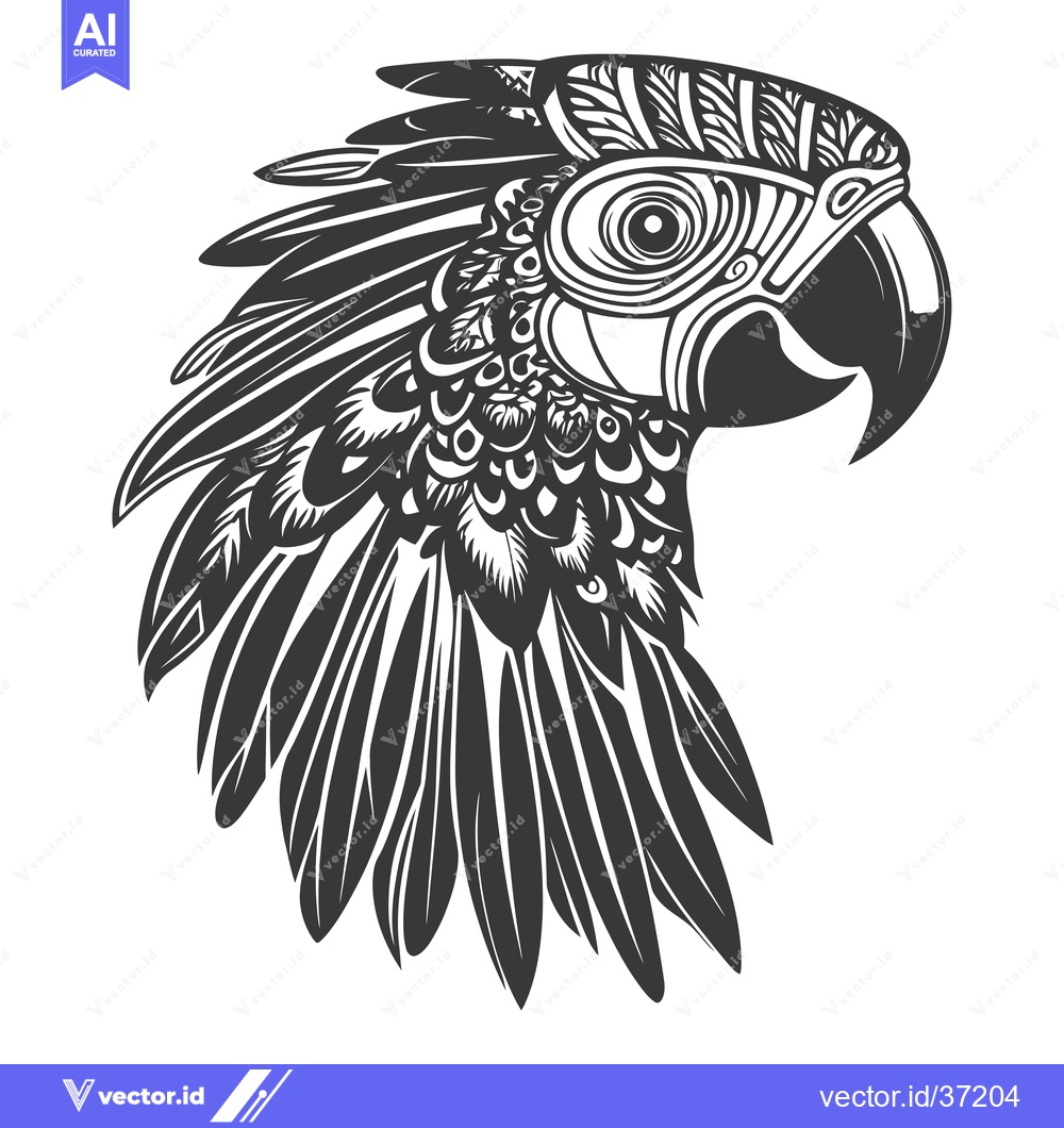 Premium Vector of Detailed Black and White Illustration of a Parrot's Head