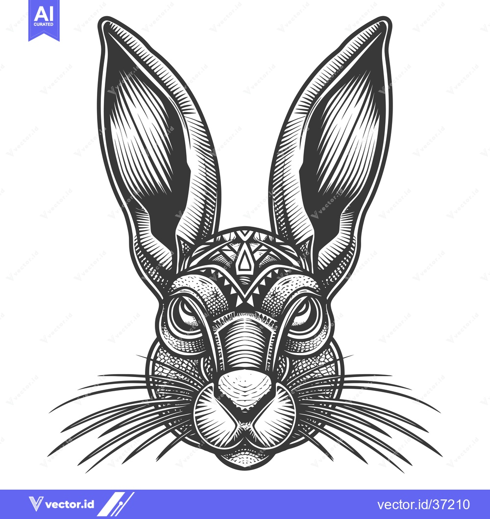 Premium Vector of Detailed Black and White Illustration of a Rabbit's Face