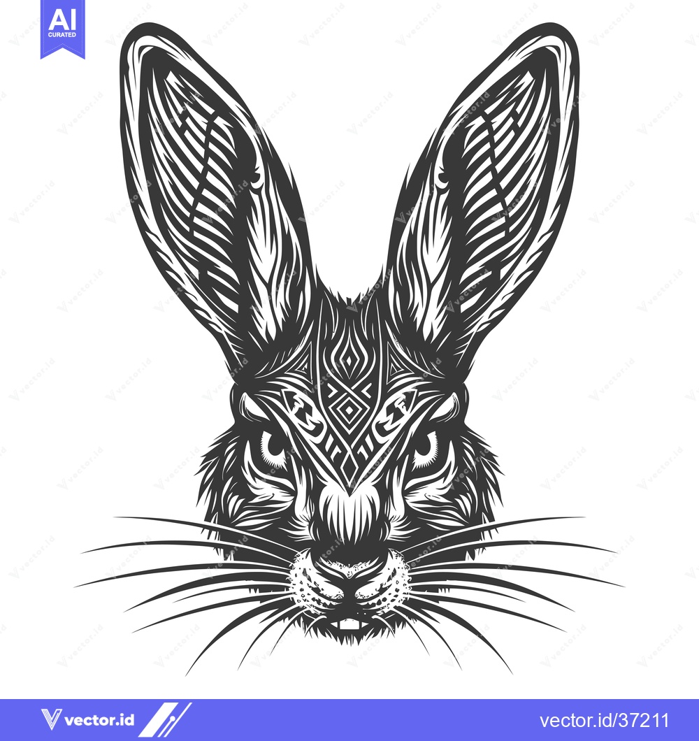 Premium Vector of Detailed Black and White Illustration of a Rabbit's Face with Geometri