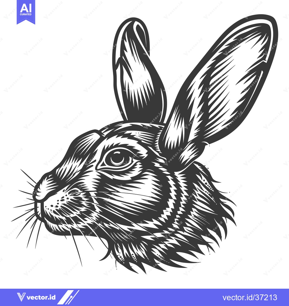 Premium Vector of Detailed Black and White Illustration of a Rabbit's Head