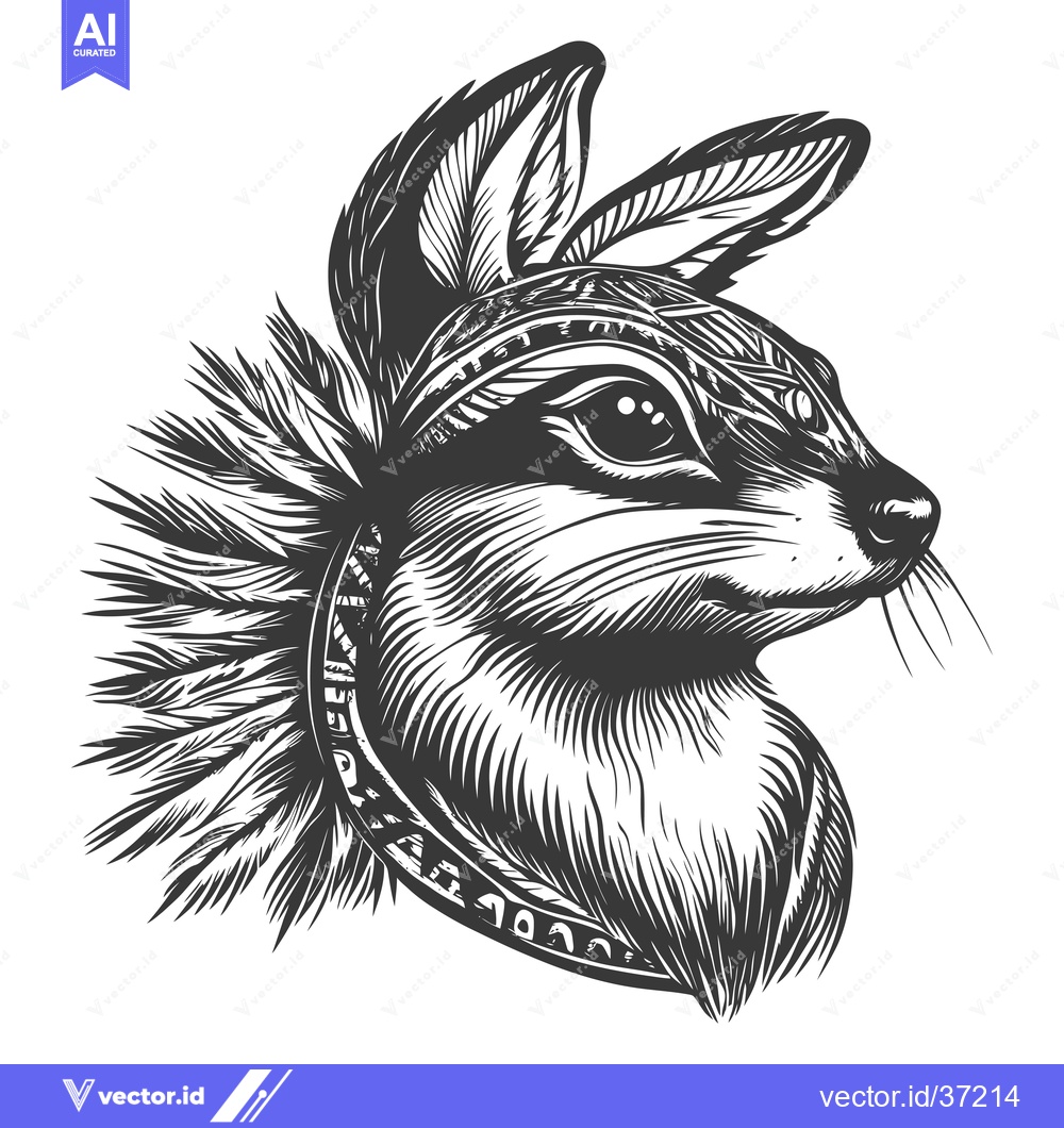 Premium Vector dari Detailed Black and White Illustration of a Rabbit with Ornamental Deta