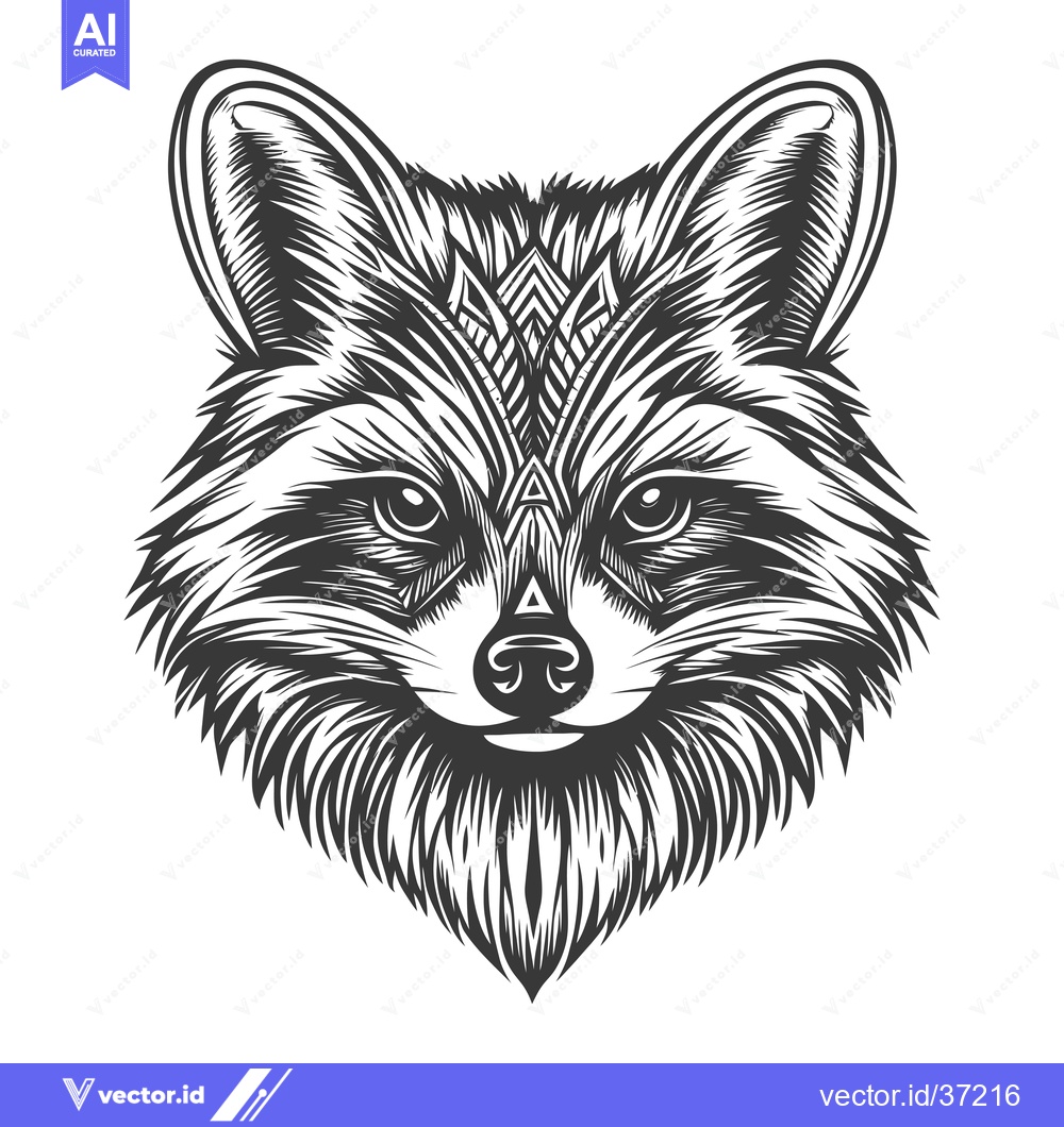Premium Vector dari Detailed Black and White Illustration of a Raccoon's Face