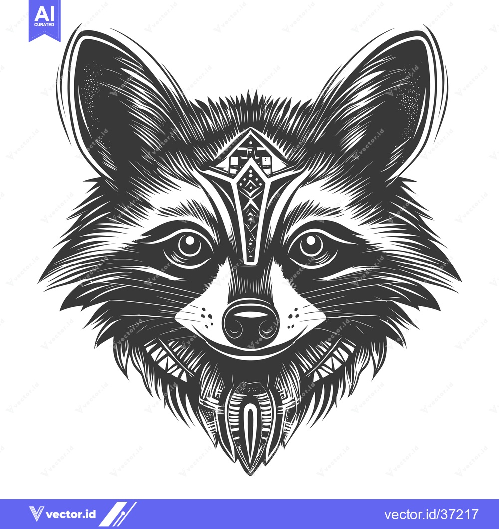 Premium Vector of Detailed Black and White Illustration of a Raccoon's Face with Geometr