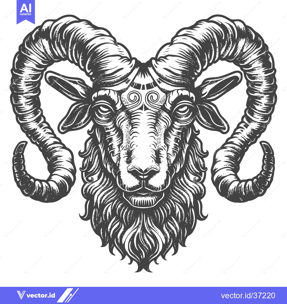 Premium Vector dari Detailed Black and White Illustration of a Ram's Head