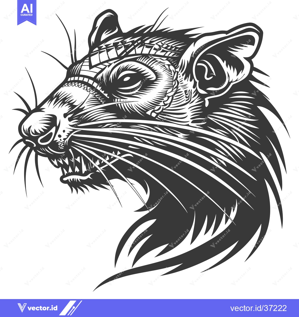 Premium Vector dari Detailed Black and White Illustration of a Rat's Head