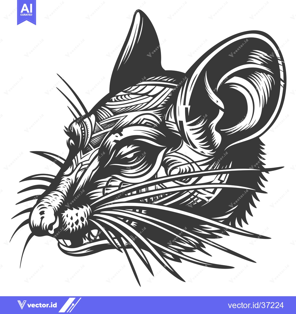 Premium Vector dari Detailed Black and White Illustration of a Rat's Head