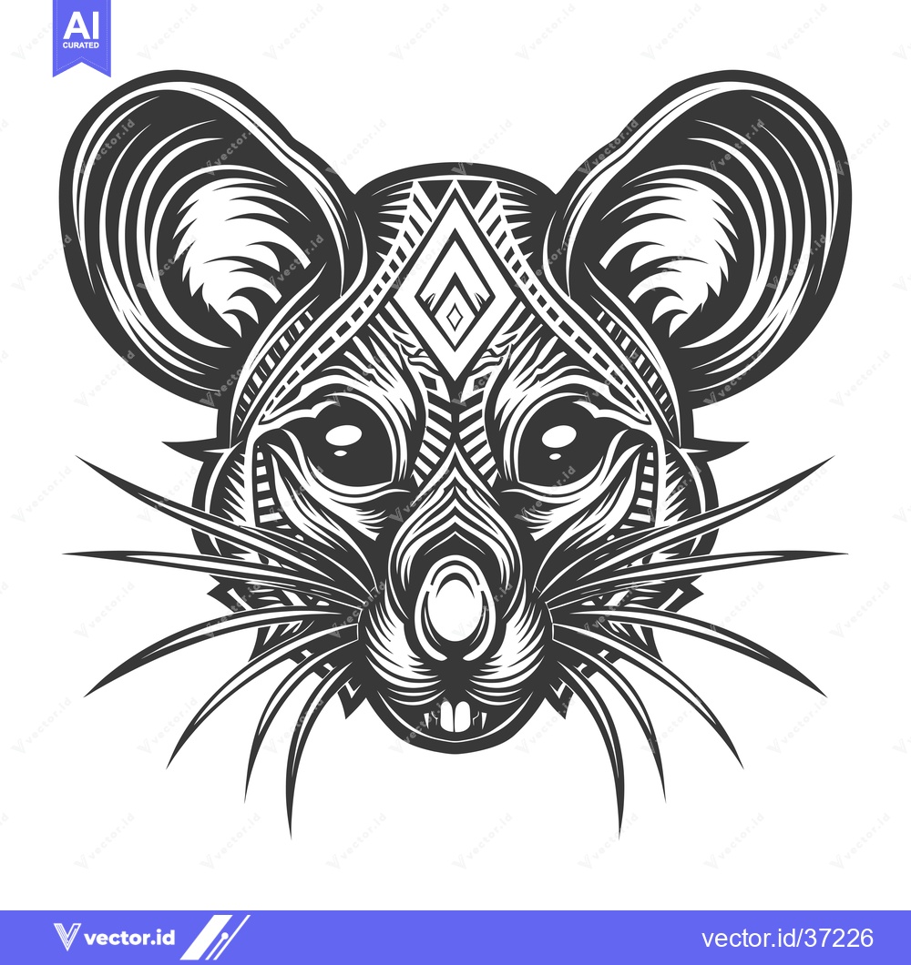 Premium Vector dari Detailed Black and White Illustration of a Rat's Head with Geometric P