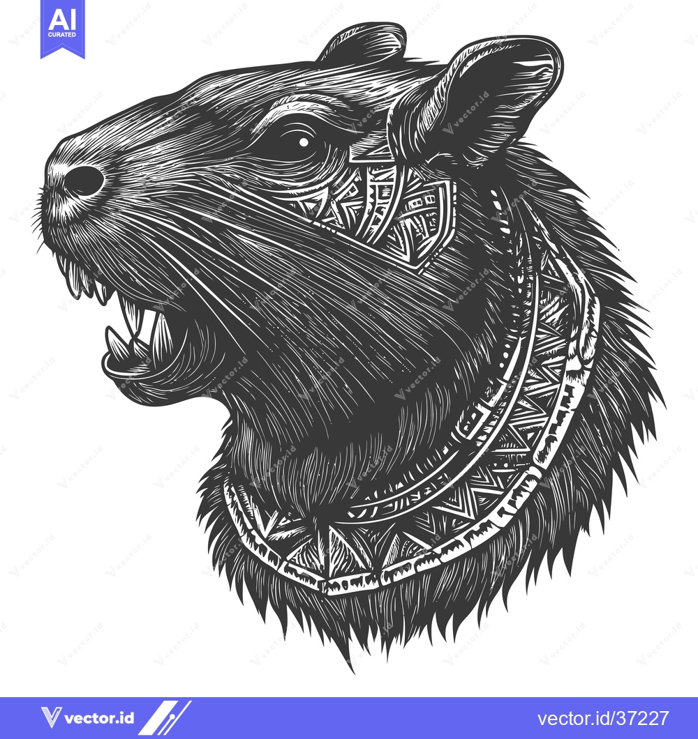 Premium Vector of Detailed Black and White Illustration of a Rat with Tribal Patterns