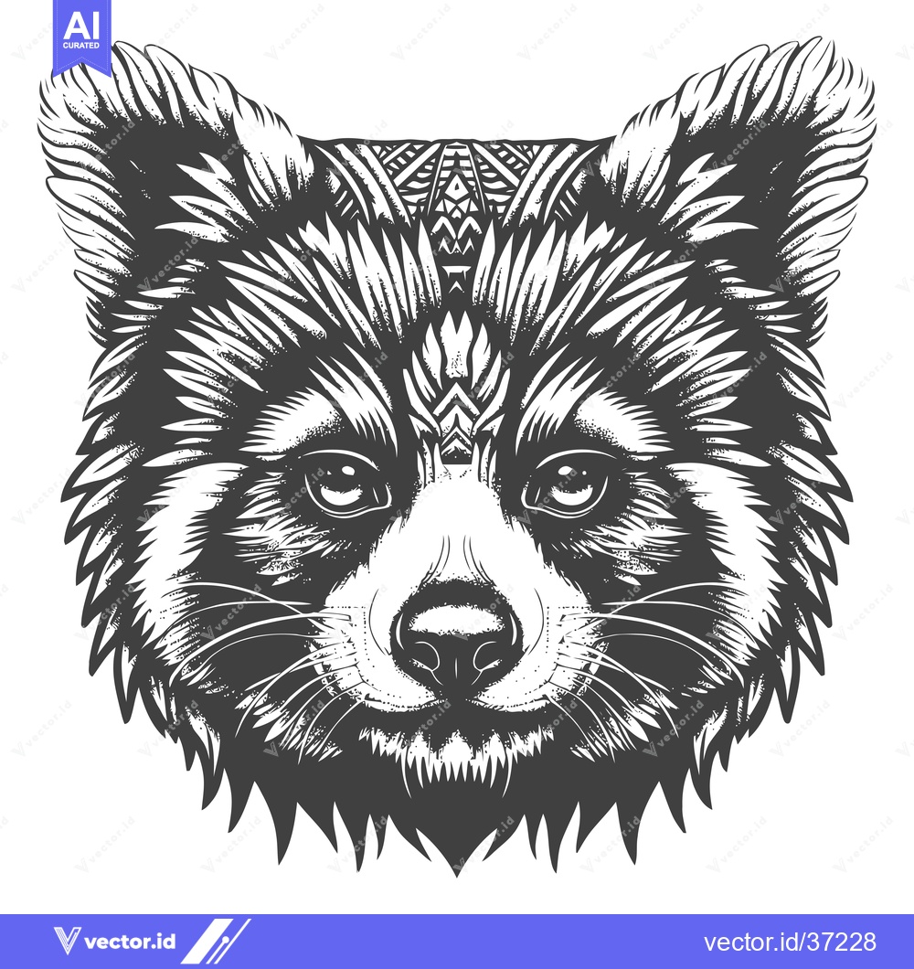 Premium Vector dari Detailed Black and White Illustration of a Red Panda's Face