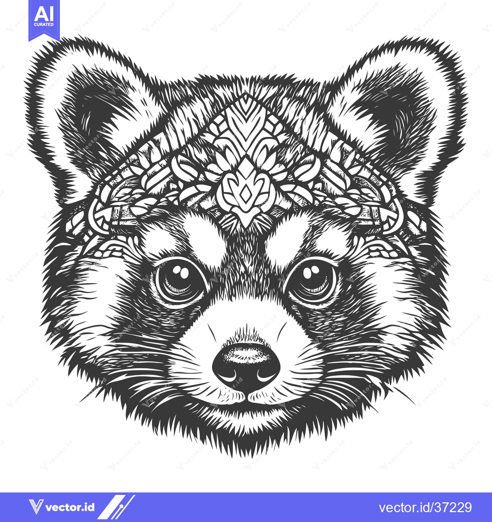 Premium Vector dari Detailed Black and White Illustration of a Red Panda's Head