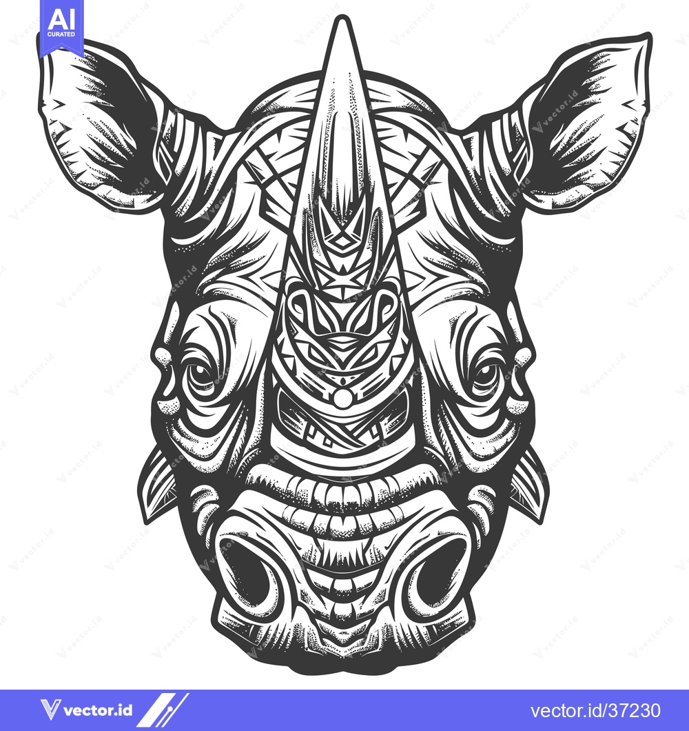 Premium Vector of Detailed Black and White Illustration of a Rhinoceros Head