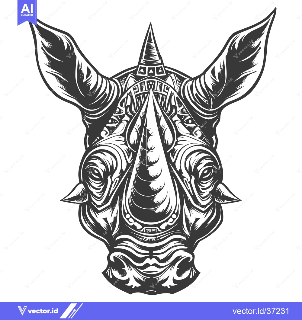Premium Vector of Detailed Black and White Illustration of a Rhinoceros Head