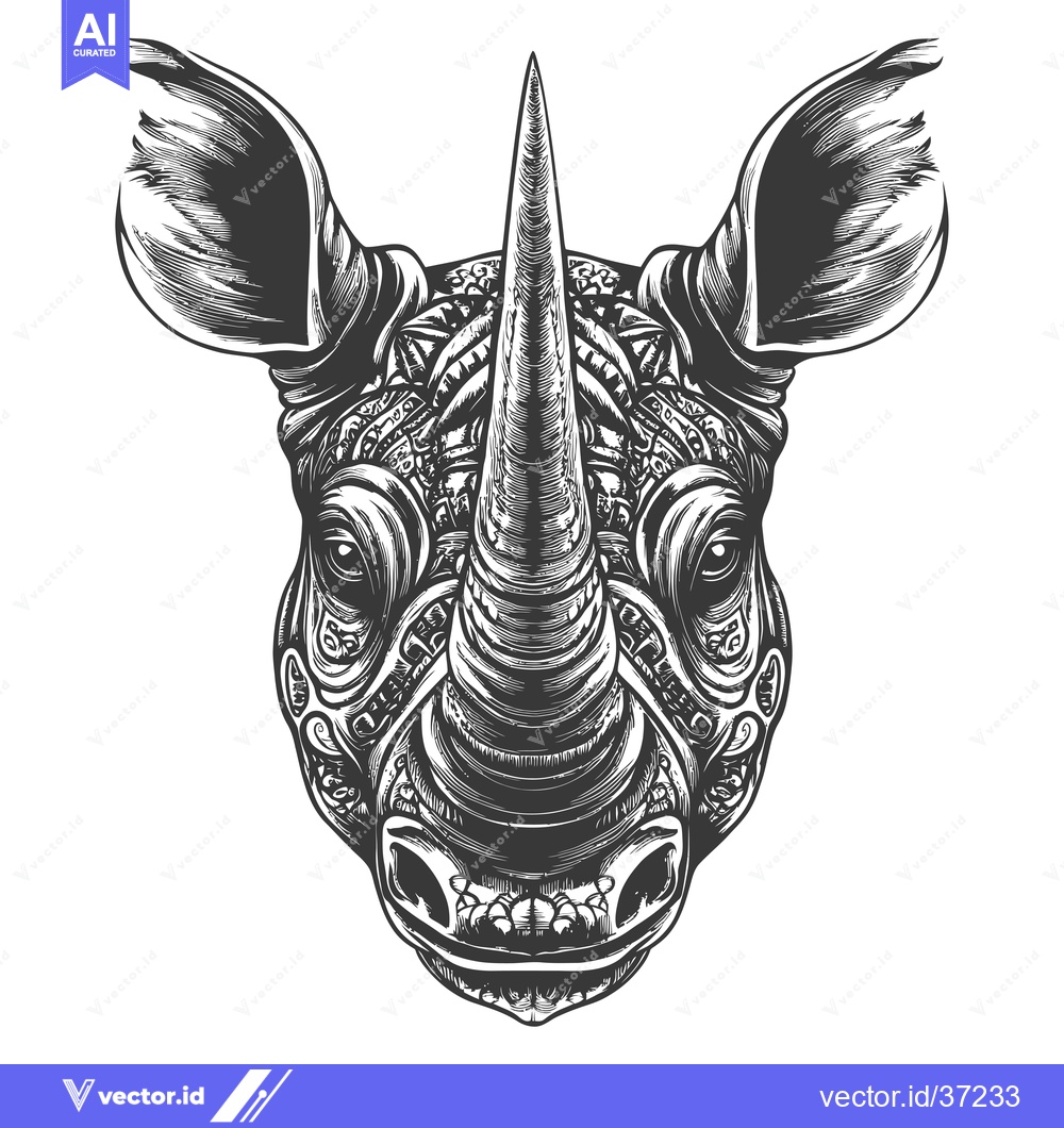 Premium Vector dari Detailed Black and White Illustration of a Rhino Head