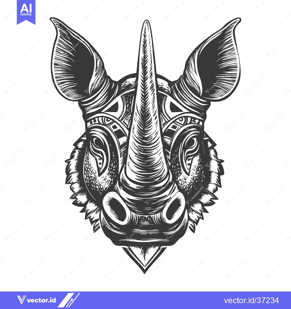 Premium Vector dari Detailed Black and White Illustration of a Rhino's Head