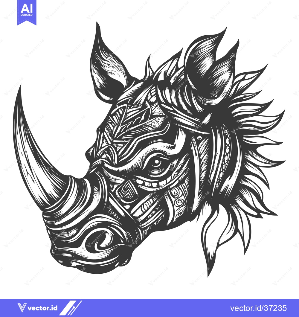 Premium Vector of Detailed Black and White Illustration of a Rhino's Head
