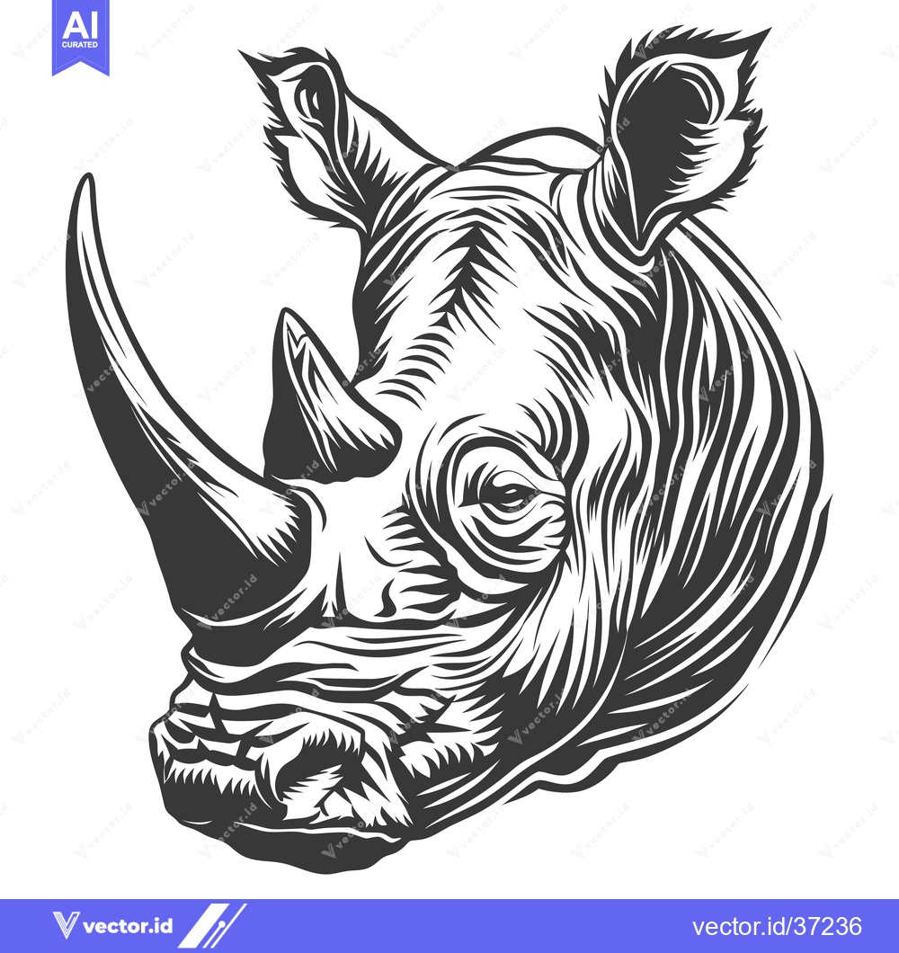 Premium Vector dari Detailed Black and White Illustration of a Rhino's Head
