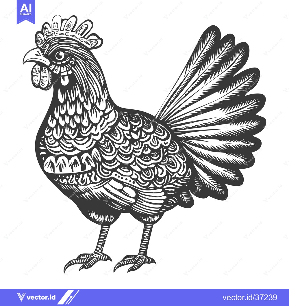 Premium Vector dari Detailed Black and White Illustration of a Rooster with Intricate Patt