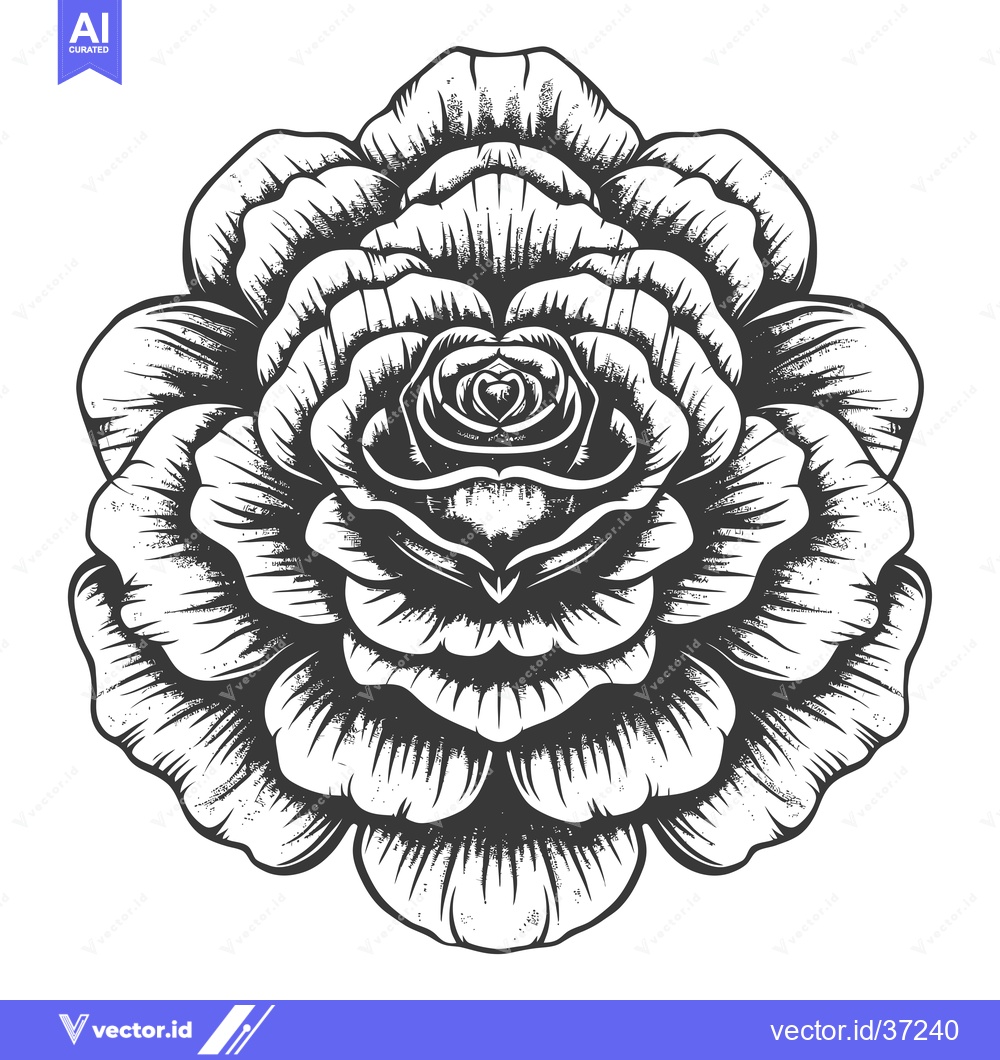 Premium Vector of Detailed Black and White Illustration of a Rose
