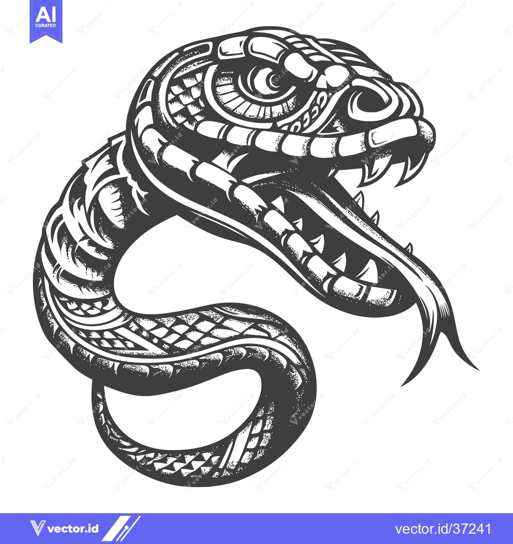 Premium Vector dari Detailed Black and White Illustration of a Serpent with Open Mouth and