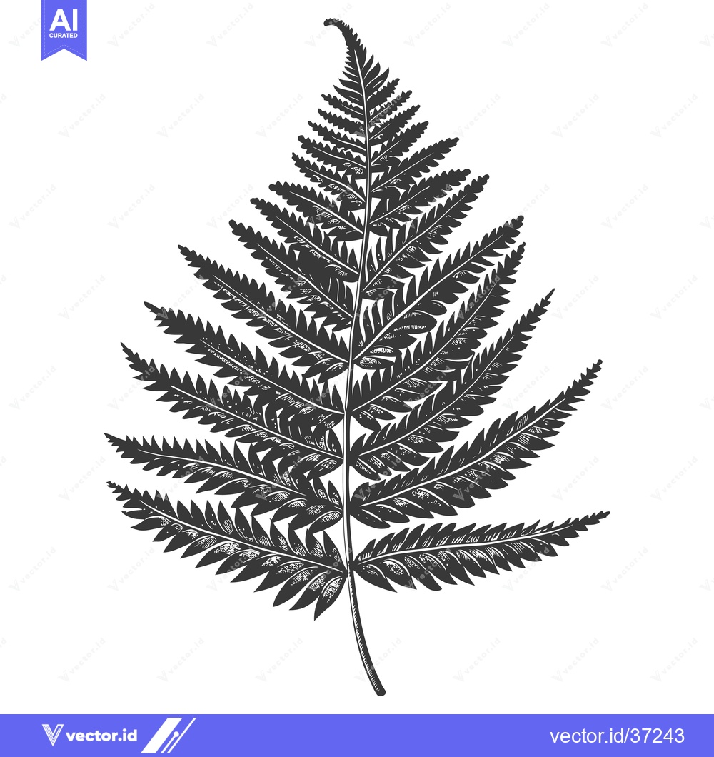 Premium Vector of Detailed Black and White Illustration of a Single Fern Leaf