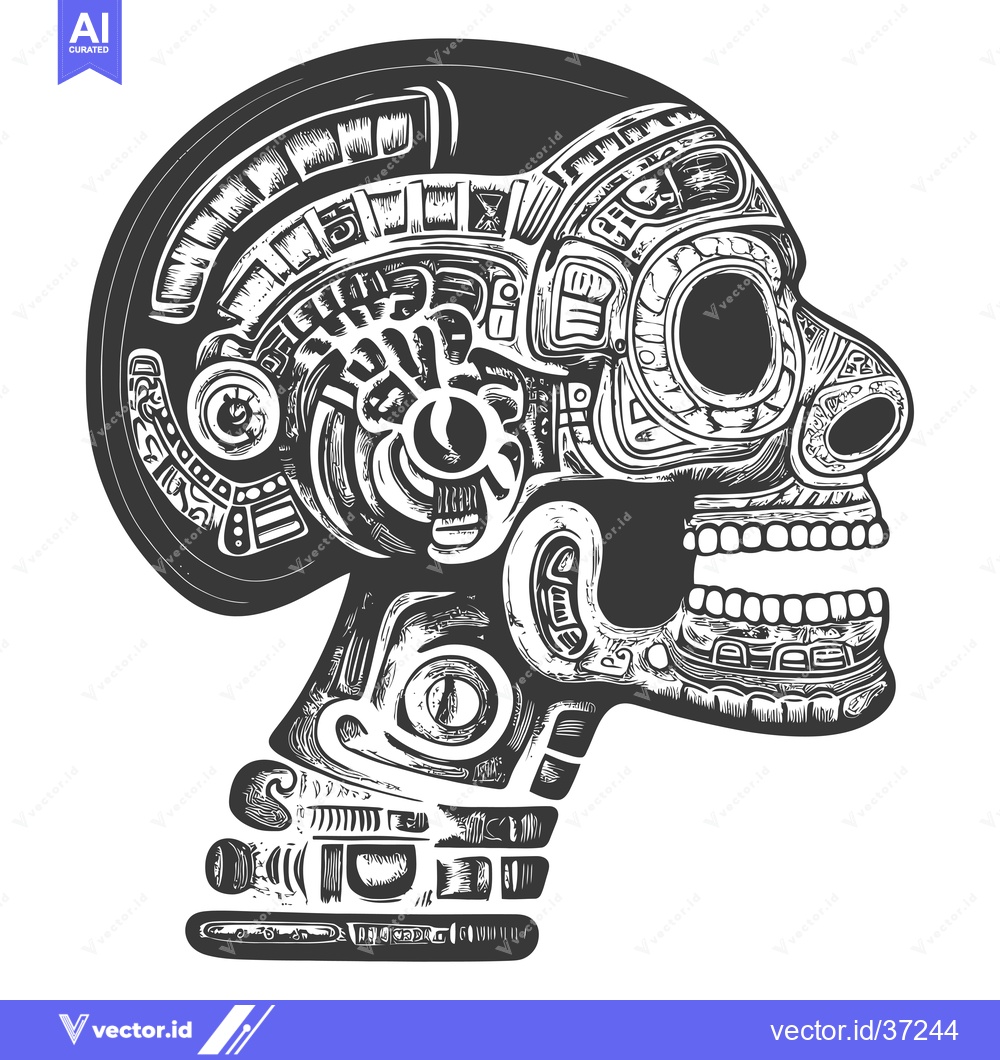 Premium Vector dari Detailed Black and White Illustration of a Skull with Intricate Patter